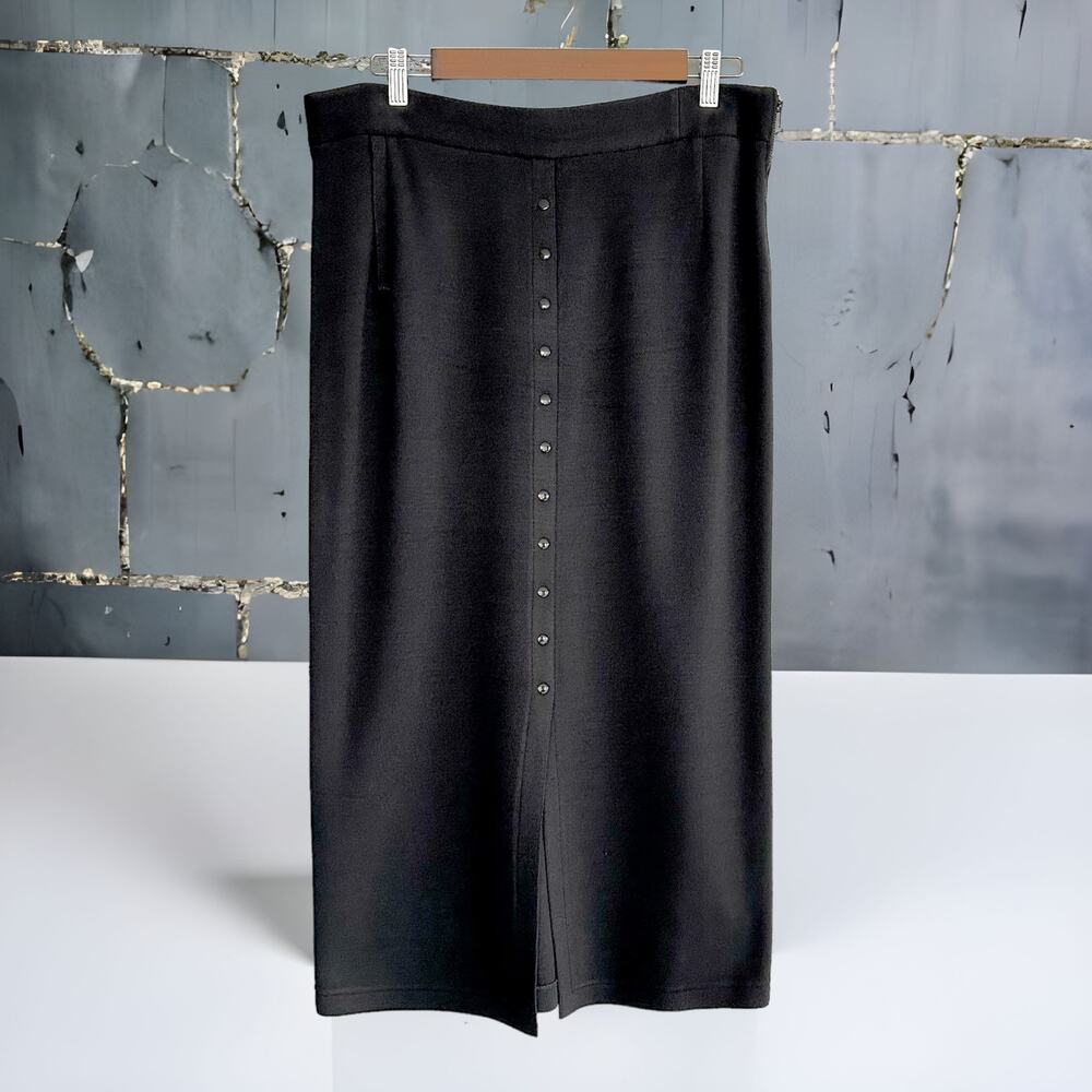 Vintage Dirada Button Front Knit Wool Midi Skirt Black Size 14